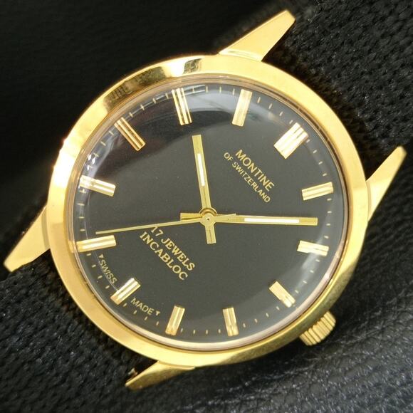 Vintage 1975 Montine Of SwitzerlandManual Mens Gold Watch W/Nato Strap